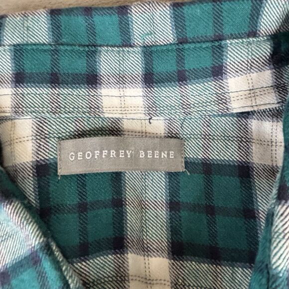 Geoffrey Beene Shirt Mens Large Forest Plaid Green button Light Flannel New $78 - Picture 7 of 12